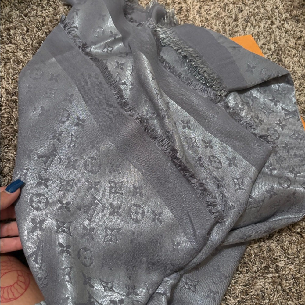 Louis Vuitton Gray Monogram Silk Blend Shawl Scarf